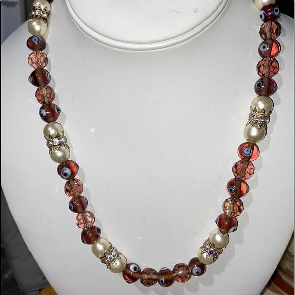Swarovski Faceted Crystal & Evil Eye Bead Necklace - Picture 2 of 8